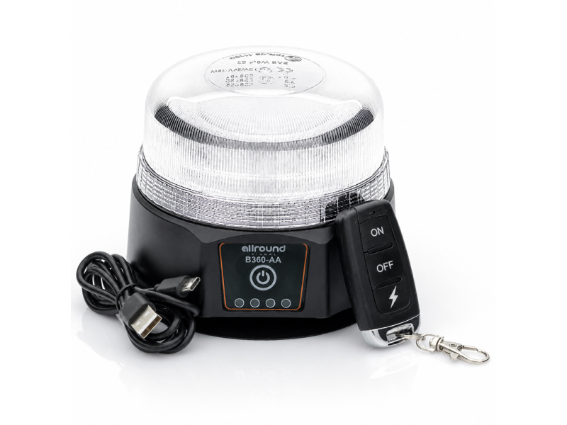 B360 magneet zwaailamp met accu en afstandsbediening AMBER LED & HELDERE lens