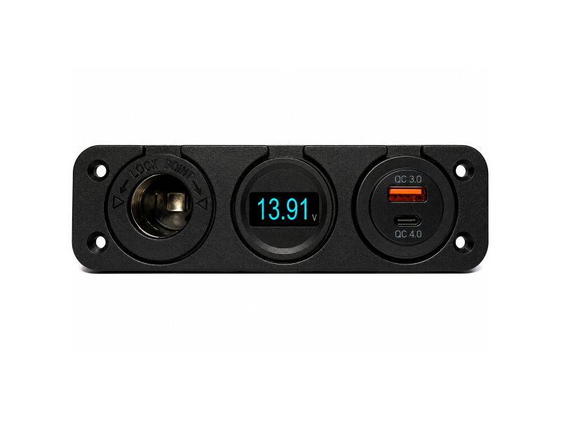 Inbouw sigarettenaansteker met VOLT meter, USB-A en USB-C