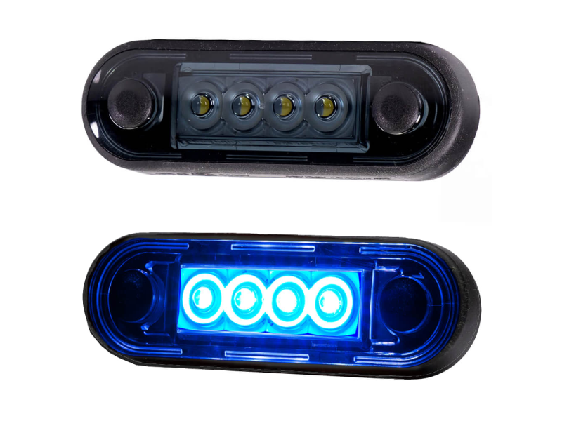 LED markeerlicht voor vlakke montage en buismontage BLAUW LED smoke lens 12/36V