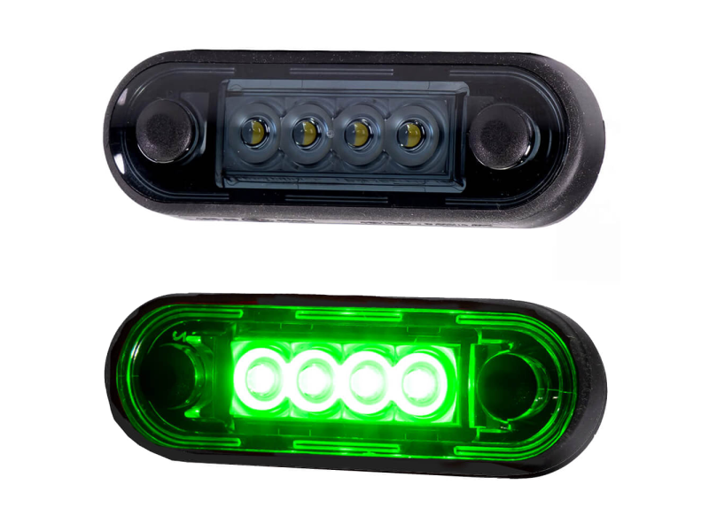 LED markeerlicht voor vlakke montage en buismontage GROEN LED smoke lens 12/36V